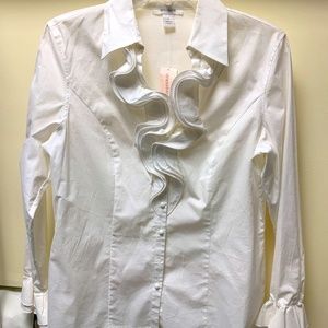Dressbarn, size medium white blouse w/ ruffled front and cuffs